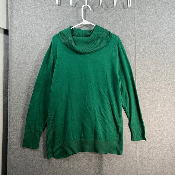 Isaac Mizrahi LIVE! Cowl Neck Sweater with Rib Detail Evergreen Size X-Large - Picture 1 of 10
